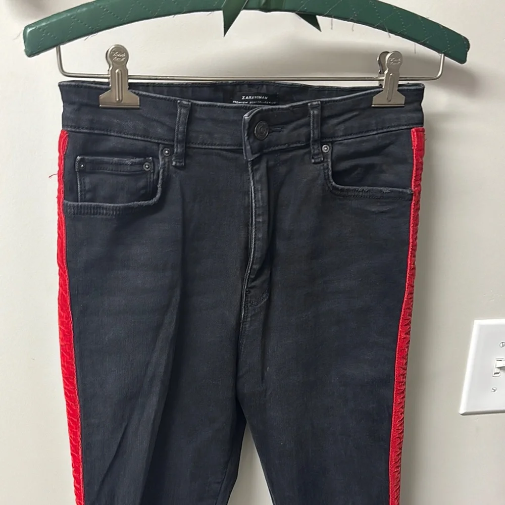 Zara Skinny Jeans in Black with Red velvet stripe - Picture 6 of 7